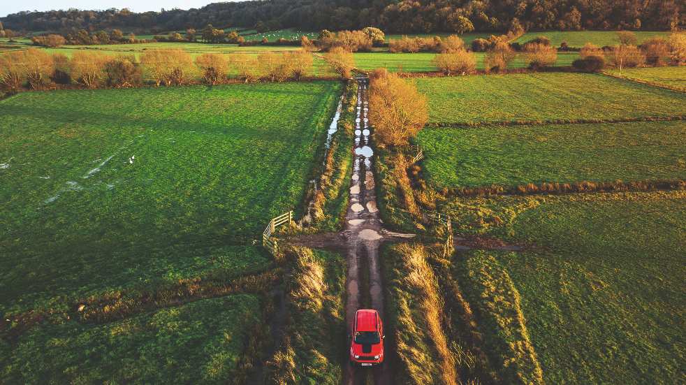 Jeep in middle of field